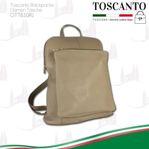 Toscanto Damen Cityrucksack Leder Tasche taupe beige OTT610RI