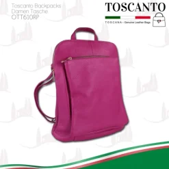 Toscanto Damen Cityrucksack Leder Tasche fuchsia pink OTT610RP