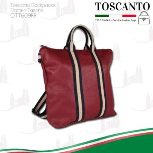 Toscanto Damen Cityrucksack Leder Canvas Tasche rot blau beige OTT609RR