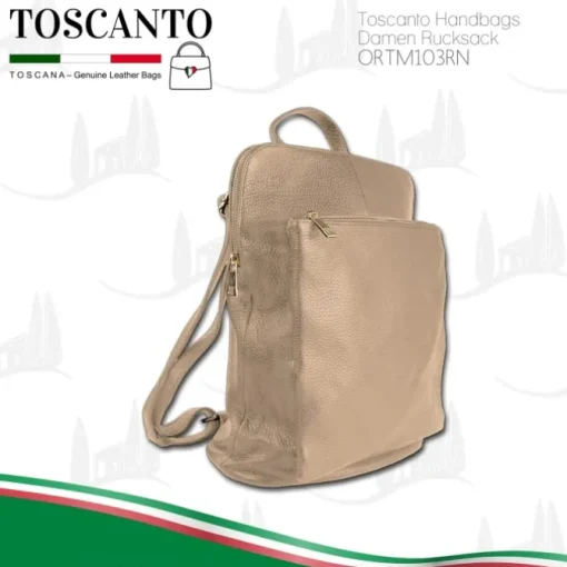 Toscanto Damen Cityrucksack Leder Rucksack taupe beige ORTM103RN