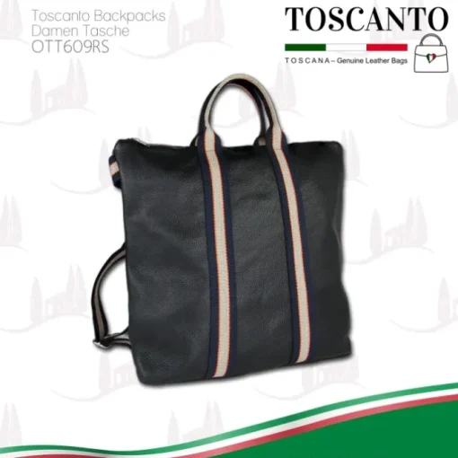 Toscanto Damen Cityrucksack Leder Canvas Tasche schwarz blau beige OTT609RS