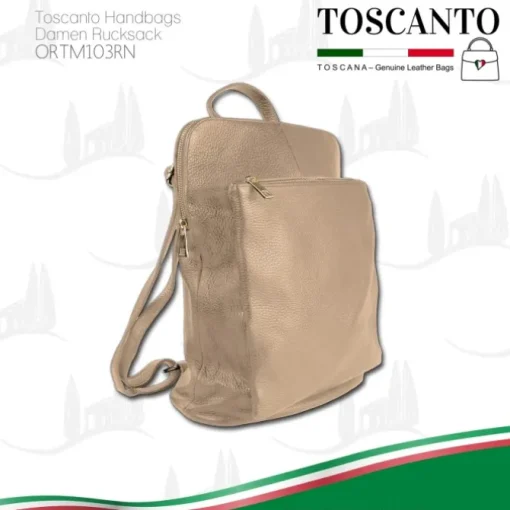 Toscanto Damen Cityrucksack Leder Rucksack taupe beige ORTM103RN