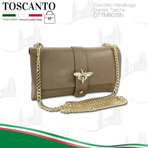 Toscanto Damen Clutch Leder Tasche taupe beige OTTM803SN