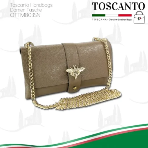 Toscanto Damen Clutch Leder Tasche taupe beige OTTM803SN