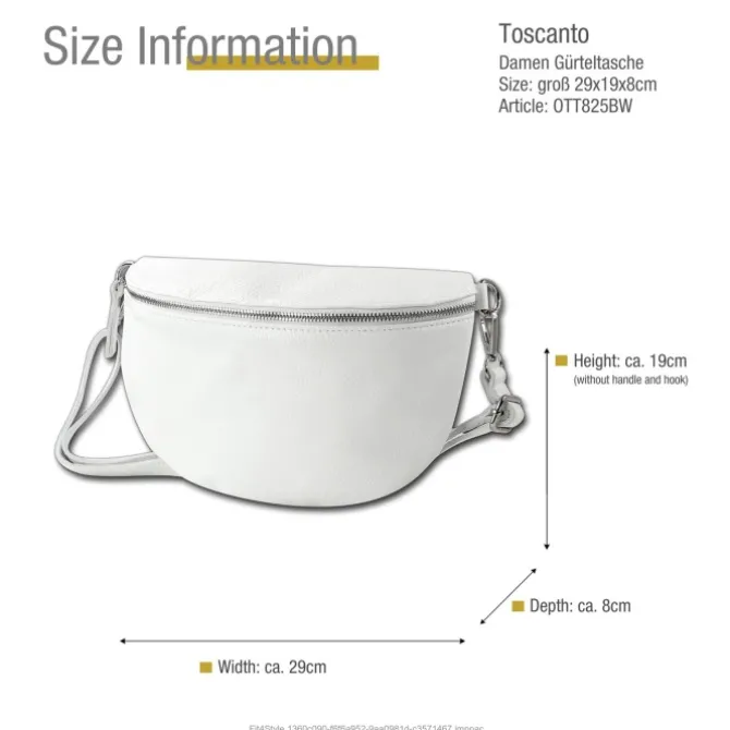 Toscanto Damen Gürteltasche Leder Tasche weiß OTT825BW