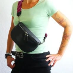 Toscanto Damen Gürteltasche Leder Tasche schwarz OTT807BS