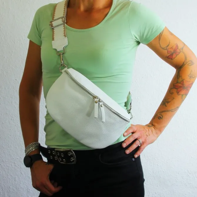 Toscanto Damen Gürteltasche Leder Tasche weiß OTT807BW