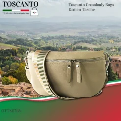 Toscanto Damen Gürteltasche Leder Tasche taupe beige OTT807BN