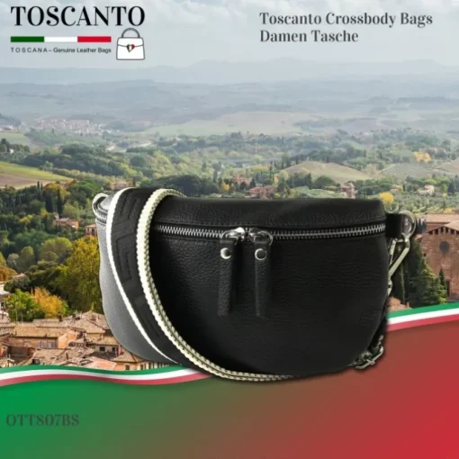 Toscanto Damen Gürteltasche Leder Tasche schwarz OTT807BS