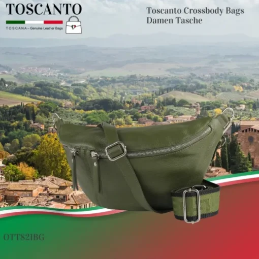 Toscanto Damen Gürteltasche Leder Tasche grün OTT821BG