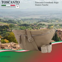 Toscanto Damen Gürteltasche Leder Tasche taupe beige OTT821BN