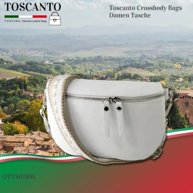 Toscanto Damen Gürteltasche Leder Tasche weiß OTT807BW
