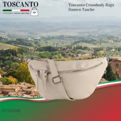 Toscanto Damen Gürteltasche Leder Tasche beige OTT820BI