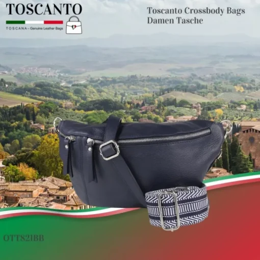 Toscanto Damen Gürteltasche Leder Tasche dunkelblau OTT821BB