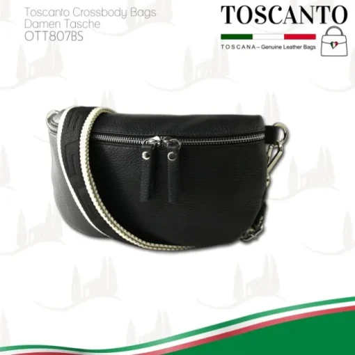 Toscanto Damen Gürteltasche Leder Tasche schwarz OTT807BS