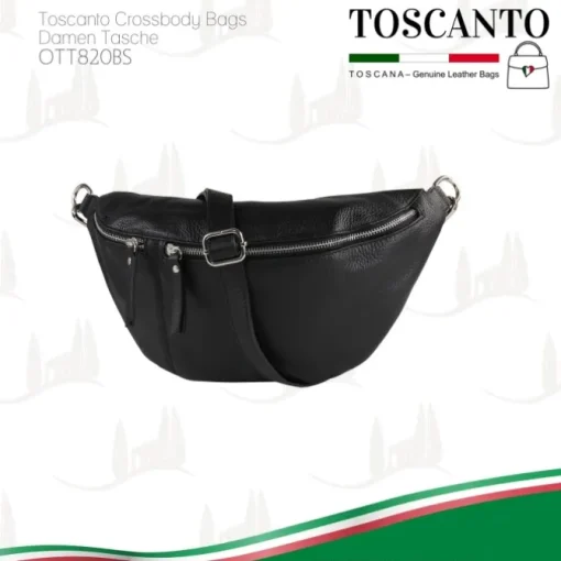 Toscanto Damen Gürteltasche Leder Tasche schwarz OTT820BS
