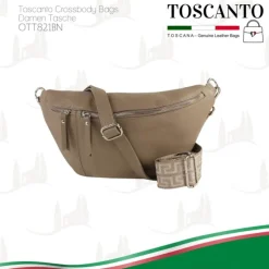 Toscanto Damen Gürteltasche Leder Tasche taupe beige OTT821BN