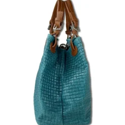 Toscanto Damen Handtasche Leder Tasche türkis braun OTT164HT