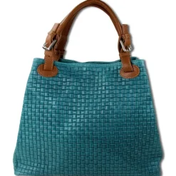 Toscanto Damen Handtasche Leder Tasche türkis braun OTT164HT