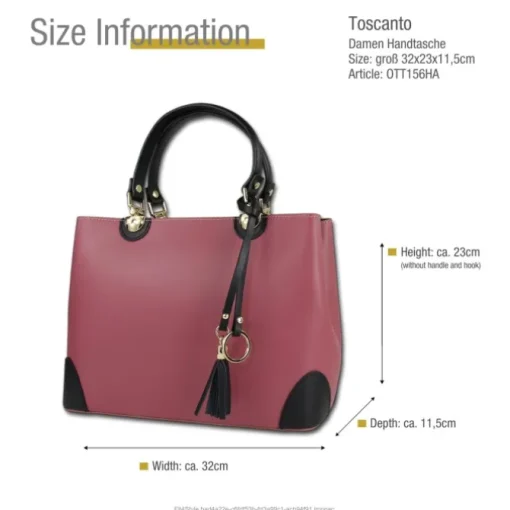 Toscanto Damen Handtasche Leder Tasche altrosa schwarz OTT156HA