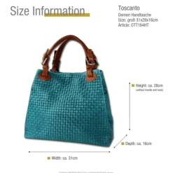 Toscanto Damen Handtasche Leder Tasche türkis braun OTT164HT