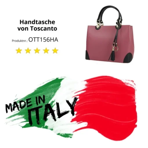 Toscanto Damen Handtasche Leder Tasche altrosa schwarz OTT156HA