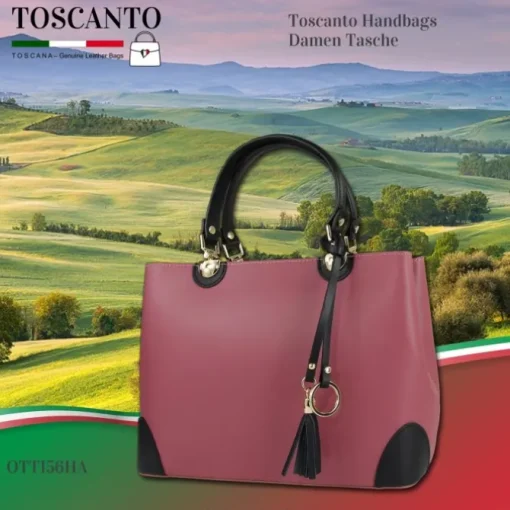 Toscanto Damen Handtasche Leder Tasche altrosa schwarz OTT156HA