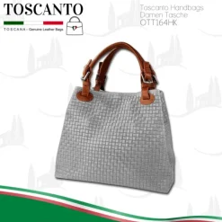 Toscanto Damen Handtasche Leder Tasche grau braun OTT164HK