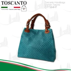 Toscanto Damen Handtasche Leder Tasche türkis braun OTT164HT
