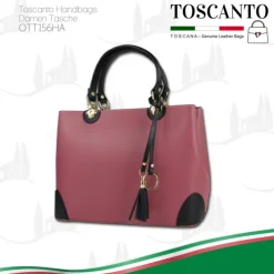 Toscanto Damen Handtasche Leder Tasche altrosa schwarz OTT156HA