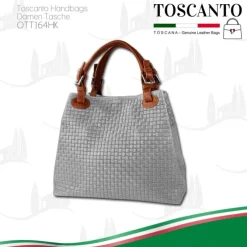 Toscanto Damen Handtasche Leder Tasche grau braun OTT164HK