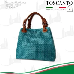 Toscanto Damen Handtasche Leder Tasche türkis braun OTT164HT