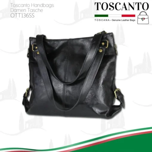 Toscanto Damen Henkeltasche Shopper Leder Tasche schwarz OTT136SS