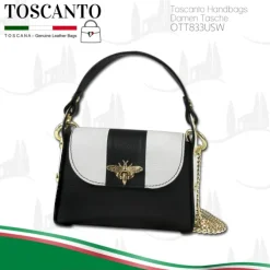 Toscanto Damen Leder Tasche schwarz weiß OTT833USW