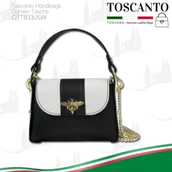 Toscanto Damen Leder Tasche schwarz weiß OTT833USW