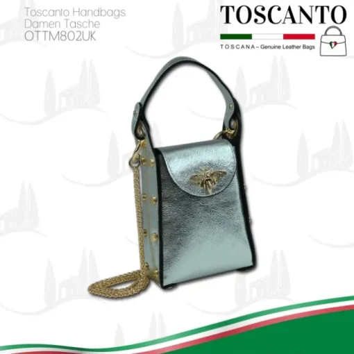 Toscanto Damen Leder Tasche silbergrau metallic OTTM802UK