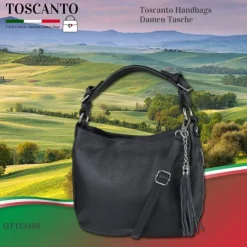 Toscanto Damen Shopper Leder Tasche schwarz OTT134SS