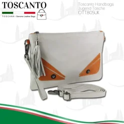 Toscanto Jugend Damen Handgelenktasche Leder Tasche grau braun OTT805UK