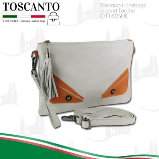 Toscanto Jugend Damen Handgelenktasche Leder Tasche grau braun OTT805UK