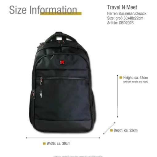 Travel N Meet Laptoprucksack, Notebooktasche gepolstert schwarz ORD202S
