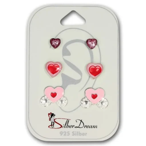 TW Kinder Ohrstecker 3er Set Herzen 925er Silber SDS801