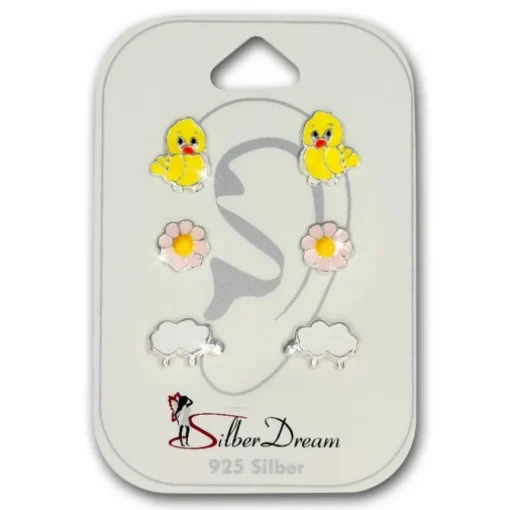 TW Kinder Ohrstecker 3er Set Natur 925er Silber SDS804