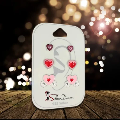 TW Kinder Ohrstecker 3er Set Herzen 925er Silber SDS801