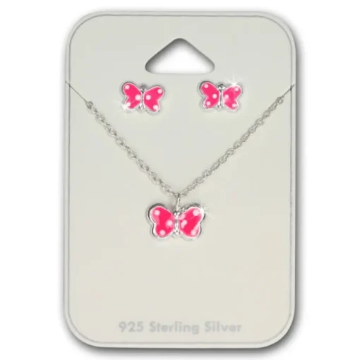 TW Kinder Schmuck Schmetterling pink Ohrstecker und Kette 925 Silber SDS807