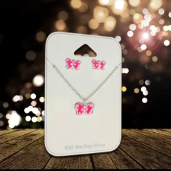 TW Kinder Schmuck Schmetterling pink Ohrstecker und Kette 925 Silber SDS807