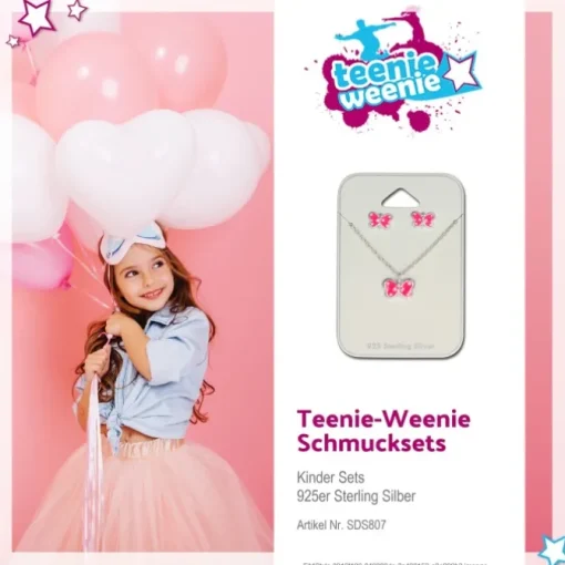 TW Kinder Schmuck Schmetterling pink Ohrstecker und Kette 925 Silber SDS807