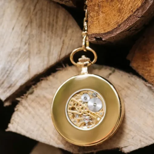 Waidzeit Herren Taschenuhr Edelstahl vergoldet mit Uhrenkette UWAFR01
