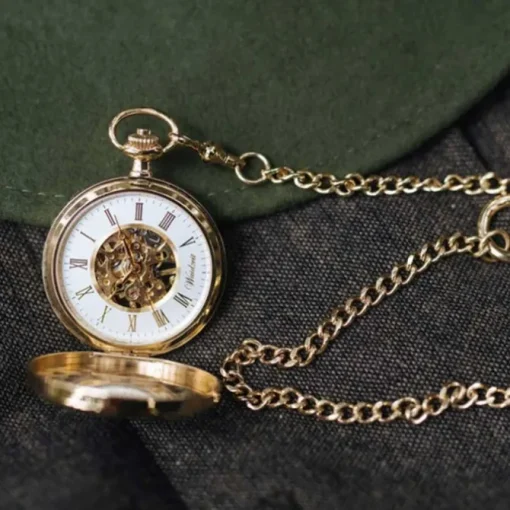 Waidzeit Herren Taschenuhr Edelstahl vergoldet mit Uhrenkette UWAFR01