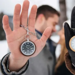 Waidzeit Herren Taschenuhr Edelstahl Walnuß dunkelbraun mit Uhrenkette UWATR01