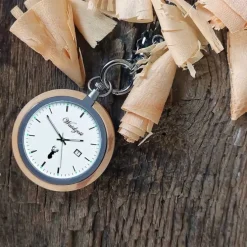 Waidzeit Herren Taschenuhr Edelstahl Holz braun mit Uhrenkette UWATZ01